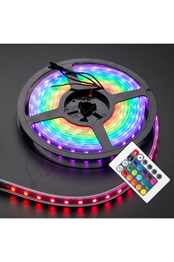Evi̇mdeyokyok Rgb Şeri̇t 5 Metre 16 Renkli̇ Kumandalı Adaptörlü Çi̇ft Taraflı Bant