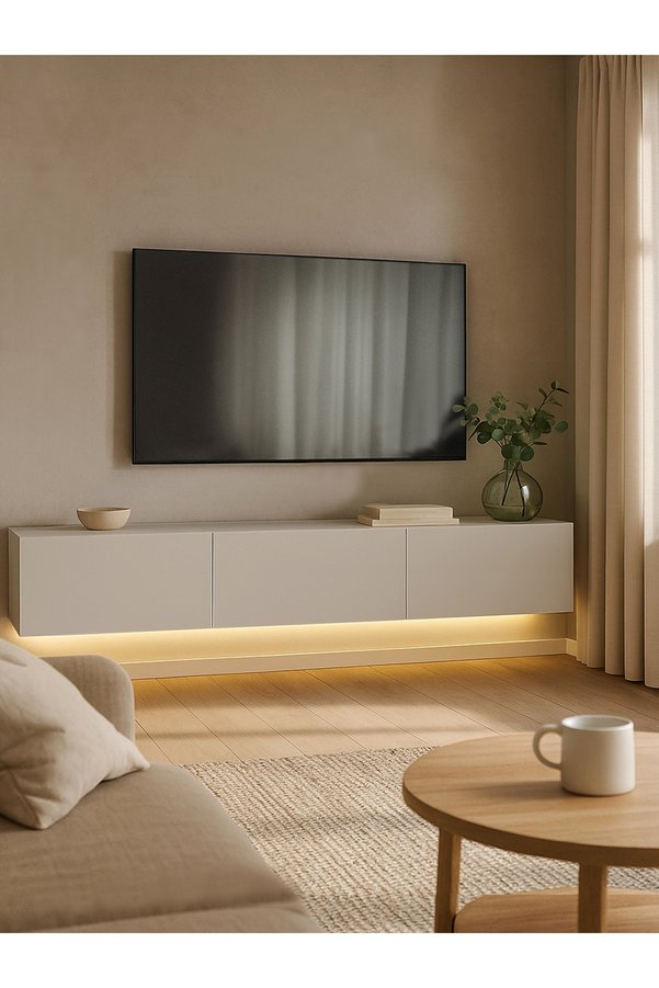 dorpek Led Li Işıklı Tv Ünitesi 180 Cm - Kumtaşı Renk Modern Geniş Raflı Tasarım - Tv Sehpası | Cercei
