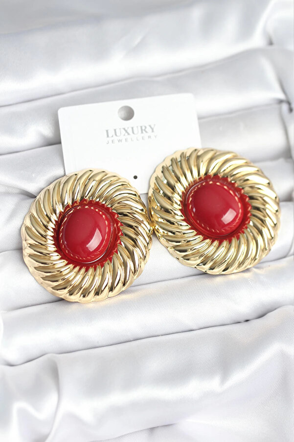 Buti̇k Pi̇ri̇nç Gold Renk Bordo Boncuklu Vi̇ntage Kadın Küpe