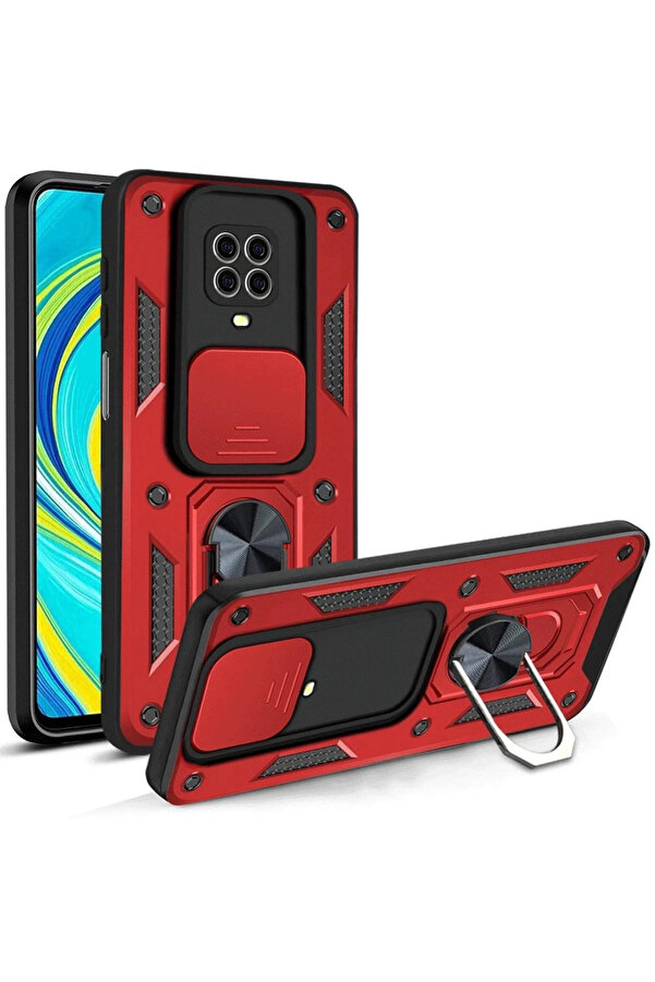 Buti̇k Xi̇aomi̇ Redmi̇ Note 9 Pro Kılıf Pars Lens Yüzüklü Si̇li̇kon - Kırmızı-(5796)