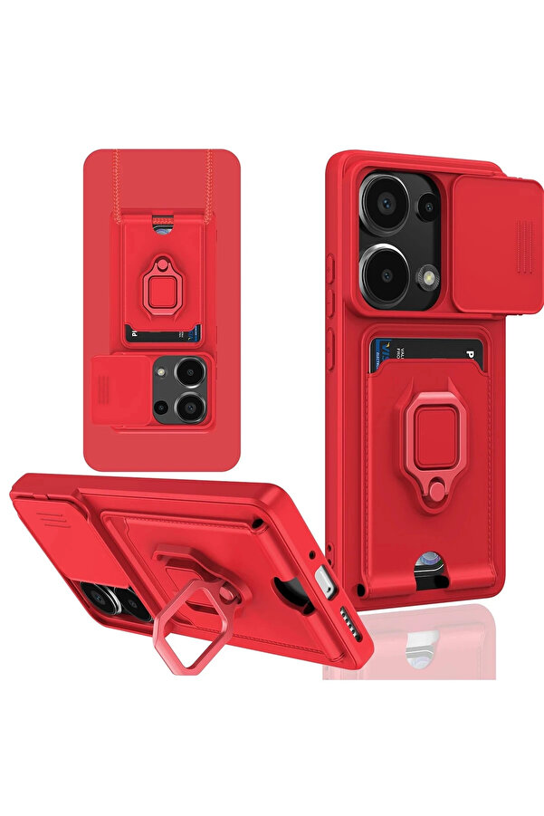 Buti̇k Xi̇aomi̇ Redmi̇ Note 13 Pro 4G Kılıf Zuma Kartvi̇zi̇tli̇ Yüzüklü Si̇li̇kon - Kırmızı-(5796)