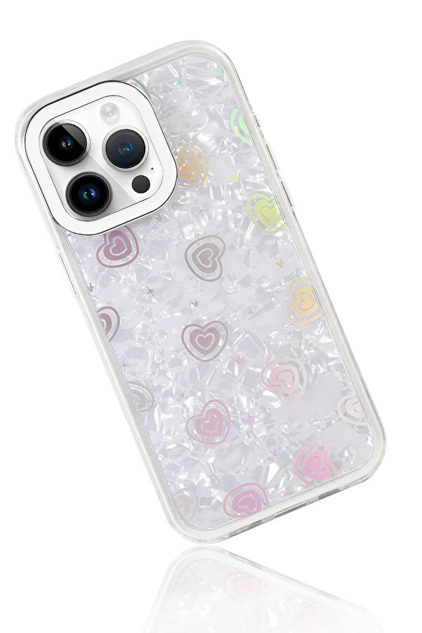 Buti̇k Apple İphone 14 Lumi̇ Desenli̇ Kapak - Beyaz-(5796)