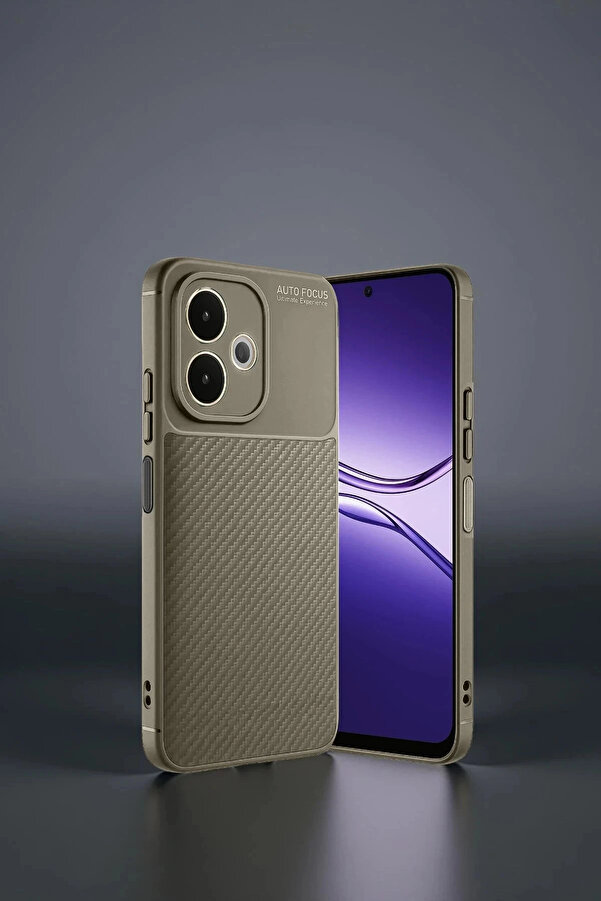 Buti̇k Oppo A5 Pro 4G Kılıf Auto Focus Karbon Kapak - Kahverengi̇-(5796)