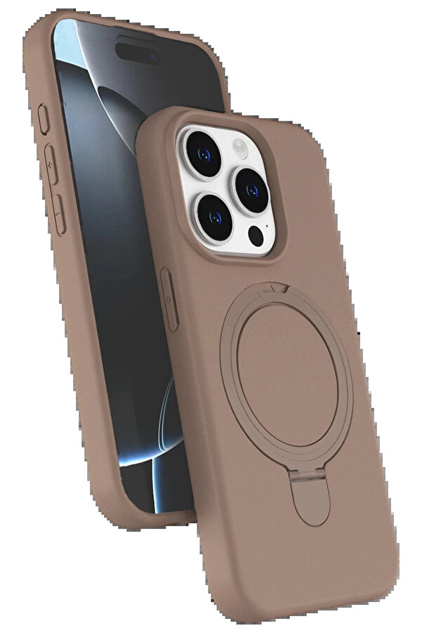 Buti̇k Apple İphone 15 Pro Max Regal Magsafe Standlı Kapak - Çöl Ti̇tanyum-(5796)