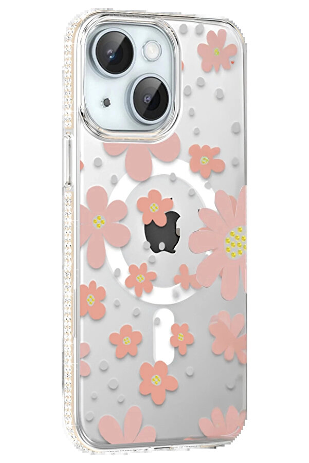 Buti̇k Apple İphone 15 Floral Magsafe Kapak - Pembe-(5796)