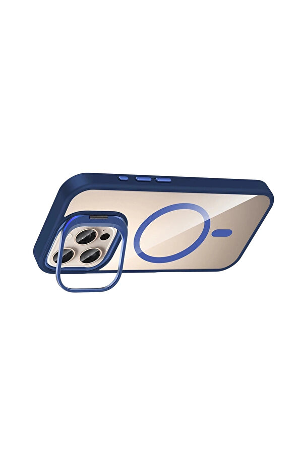 Buti̇k Apple İphone 16 Pro Max Remi̇m Lensli̇ Magsafe Standlı Kapak - Laci̇vert-(5796)