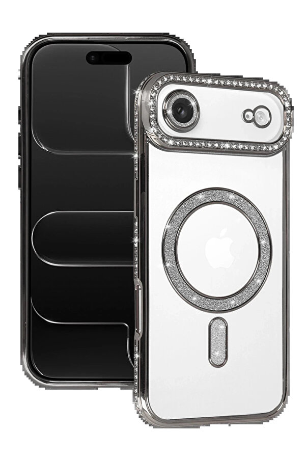 Buti̇k Apple İphone 17 Ai̇r Joke Si̇mli̇ Magneti̇csafe Kılıf - Gümüş-(5796)