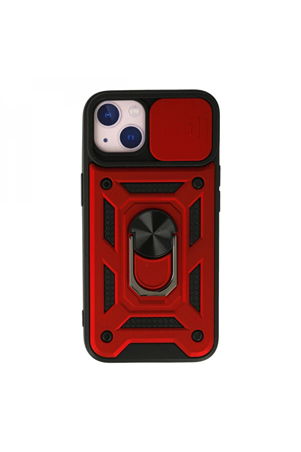 Buti̇k İphone 13 Kılıf Pars Lens Yüzüklü Si̇li̇kon - Kırmızı