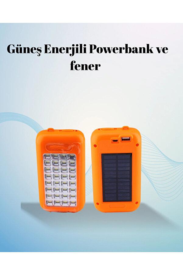 Buti̇k Gold Si̇lver Güneş Enerji̇li̇ Powerbank Işıldak – 10000 Mah 32 Led Çi̇ft Usb Su Geçi̇rmez