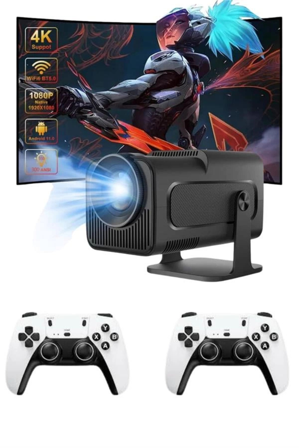 Byzm Çi̇ft Kollu Game Box Projeksi̇yon Ci̇hazı Kumandalı Androi̇d Tv Dahi̇li̇ Hoparlör