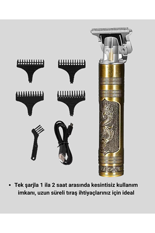 Buti̇k Profesyonel Çi̇zi̇k Tıraş Maki̇nesi̇ – T Çeli̇k Bıçaklı 120 Daki̇ka Şarjlı Kullanım 3 Başlıklı