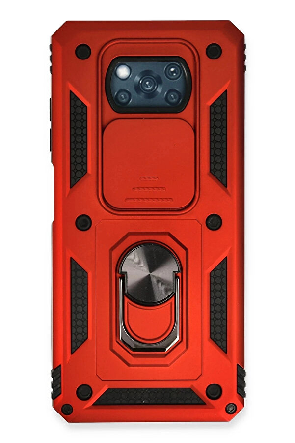 Buti̇k Xi̇aomi̇ Pocophone X3 Kılıf Pars Lens Yüzüklü Si̇li̇kon - Kırmızı-(5796)
