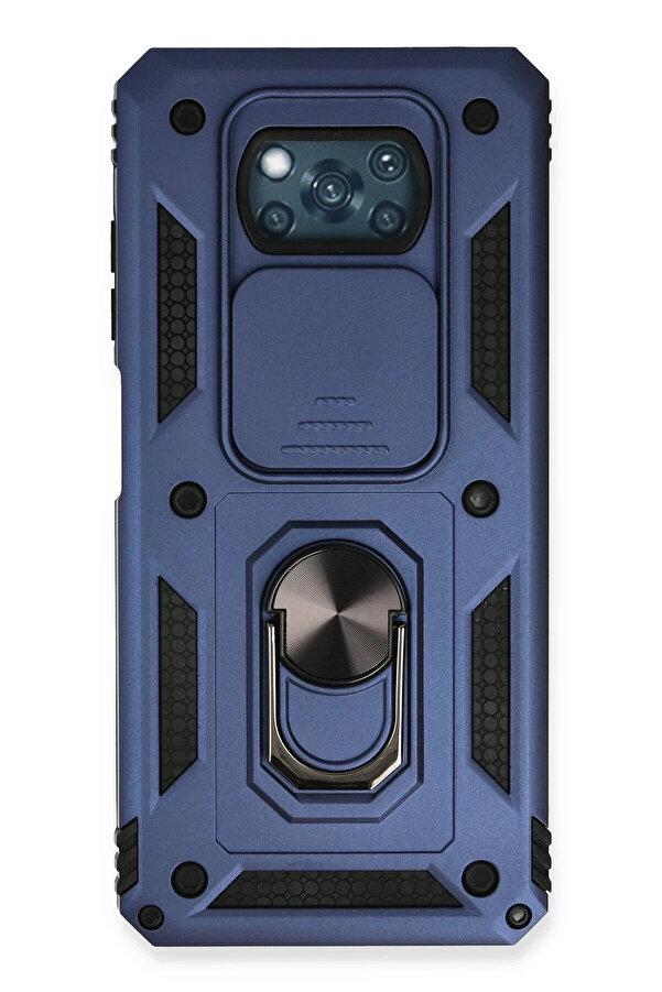 Buti̇k Xi̇aomi̇ Pocophone X3 Kılıf Pars Lens Yüzüklü Si̇li̇kon - Laci̇vert-(5796)
