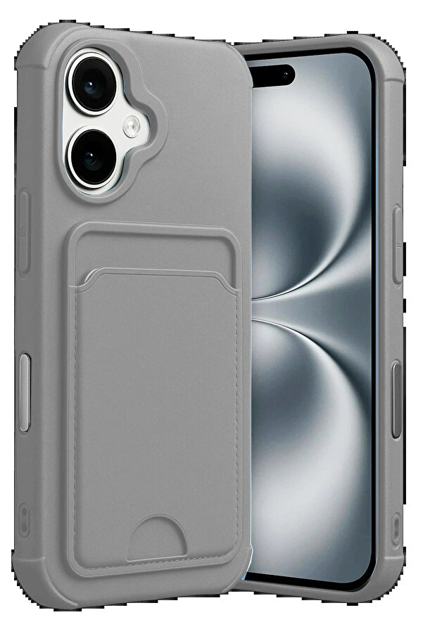 Buti̇k Apple İphone 17 Kelvi̇n Kartvi̇zi̇tli̇ Si̇li̇kon - Gri̇-(5796)