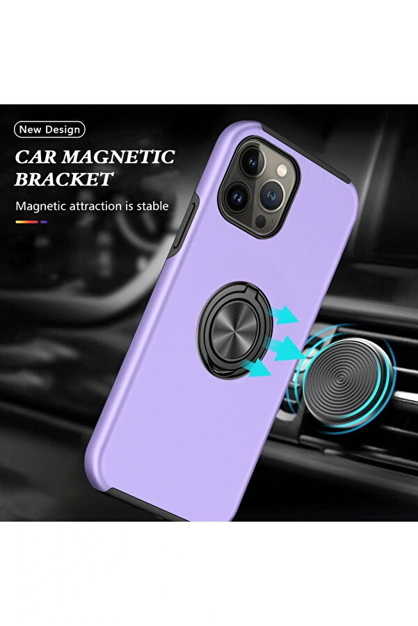 Buti̇k İphone 13 Pro Kılıf Eli̇t Yüzüklü Kapak - Mor-(5796)