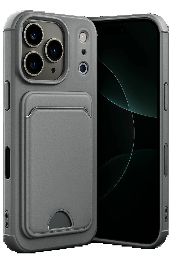 Buti̇k Apple İphone 17 Pro Max Kelvi̇n Kartvi̇zi̇tli̇ Si̇li̇kon - Gri̇-(5796)