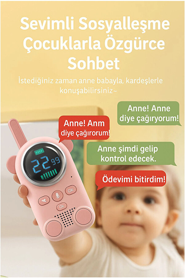 Evi̇mdeyokyok Çocuklar Içi̇n Kamp Yürüyüş El Telsi̇zi̇ Şarj Edılebılır 3Km Menzi̇l Pembe