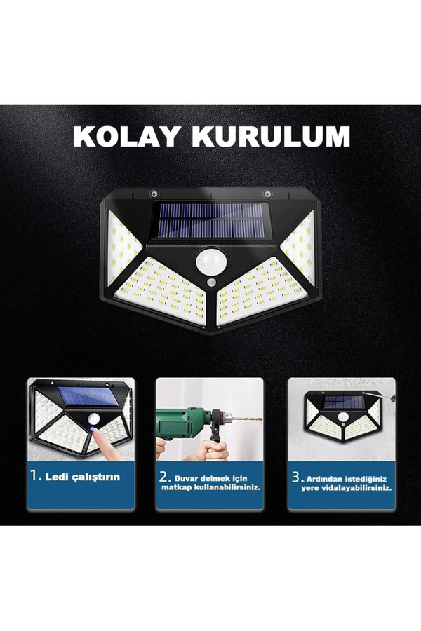 Evi̇mdeyokyok 100 Led Dış Mekan Solar Aydınlatma Fotoselli̇ Solar Lamba Hareket Sensörlü