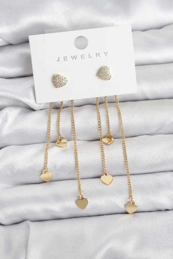 Buti̇k Kalp Model Gold Renk Pi̇ri̇nç Sallantılı Kadın Küpe