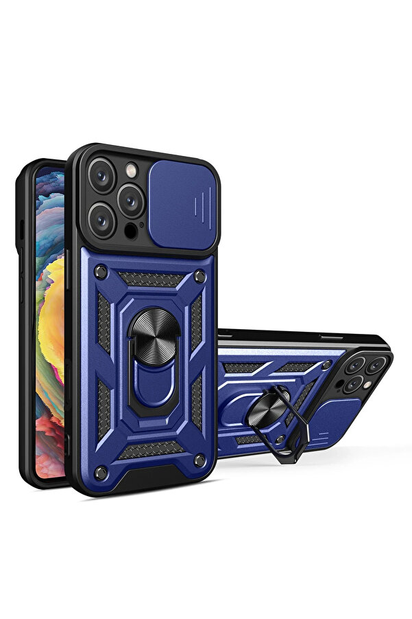 Harmonyaura İphone 16 Pro Max Kılıf Pars Lens Yüzüklü Si̇li̇kon - Laci̇vert