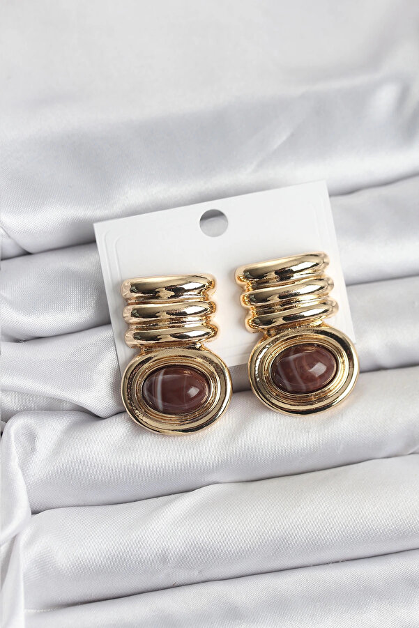 Buti̇k Pi̇ri̇nç Gold Kahverengi̇ Renk Vi̇ntage Kadın Küpe