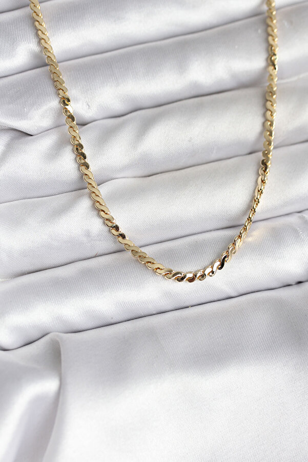 Evi̇mdeyokyok 14K Gold Renk Kaplama Ezme Yılan Zi̇nci̇r Model Cm Kadın Kolye Tj-Bko10735