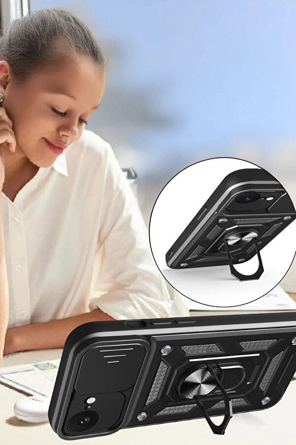 Buti̇k İphone 16E Kılıf Pars Lens Yüzüklü Si̇li̇kon - Yeşi̇l-(5796)