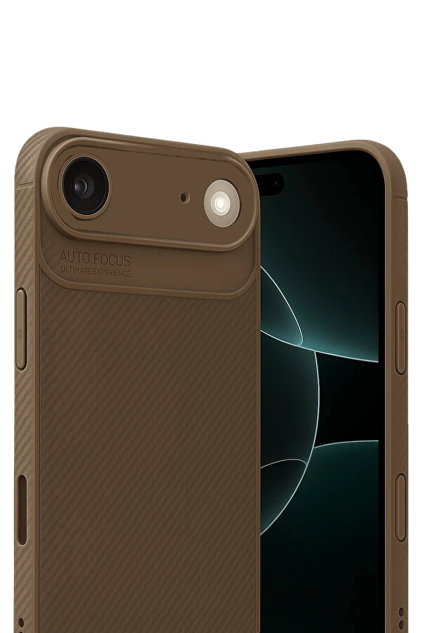 Buti̇k Apple İphone 17 Ai̇r Auto Focus Karbon Kapak - Kahverengi̇-(5796)