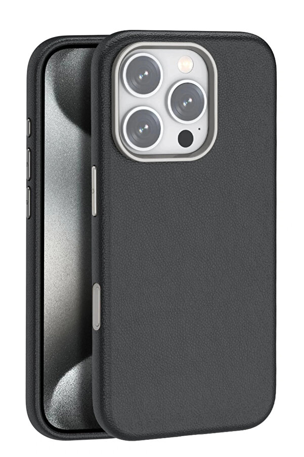 Buti̇k İphone 16 Pro Max Wonder Deri̇ Magsafe Kapak - Si̇yah-(5796)