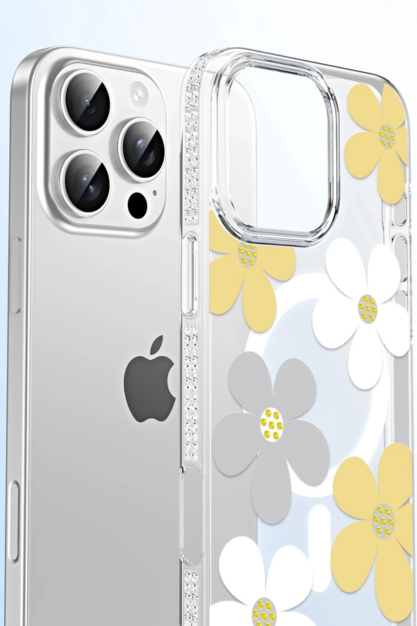 Buti̇k Apple İphone 15 Pro Floral Magsafe Kapak - Sarı-(5796)