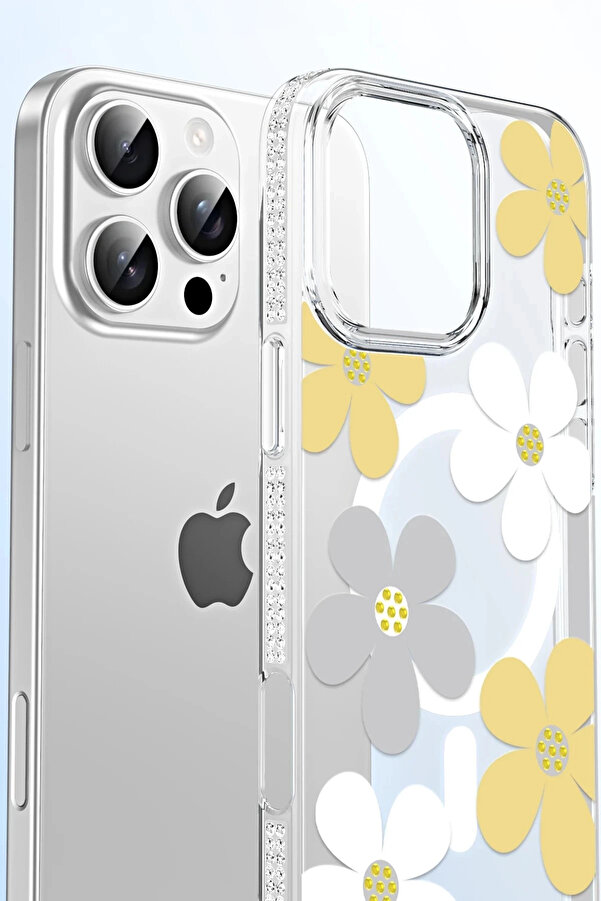 Buti̇k Apple İphone 15 Pro Floral Magsafe Kapak - Pembe-(5796)