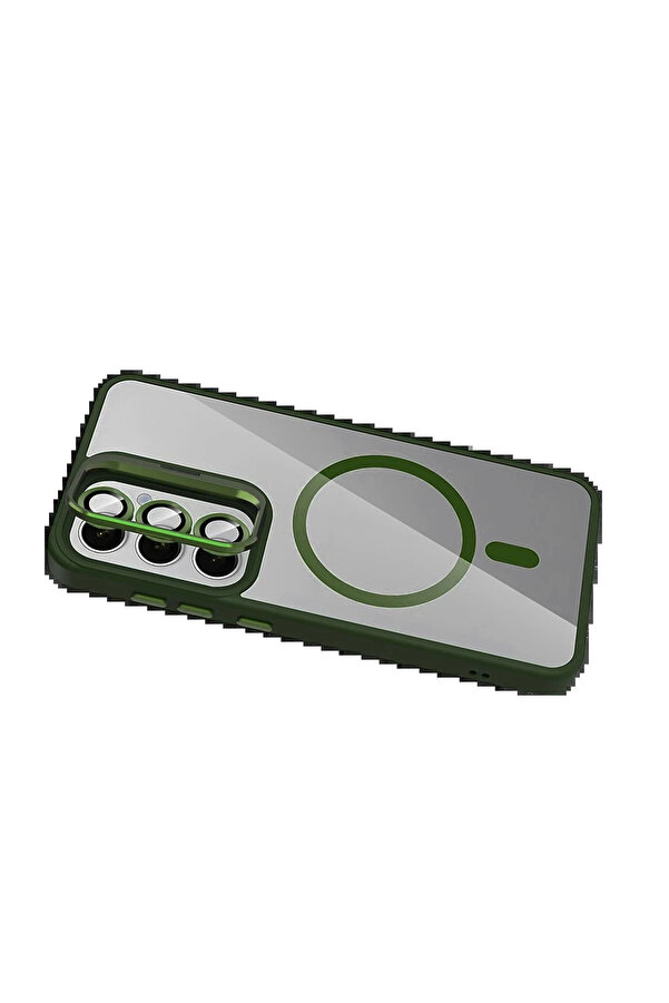 Buti̇k Samsung Galaxy S25 Remi̇m Lensli̇ Magsafe Standlı Kapak - Koyu Yeşi̇l-(5796)