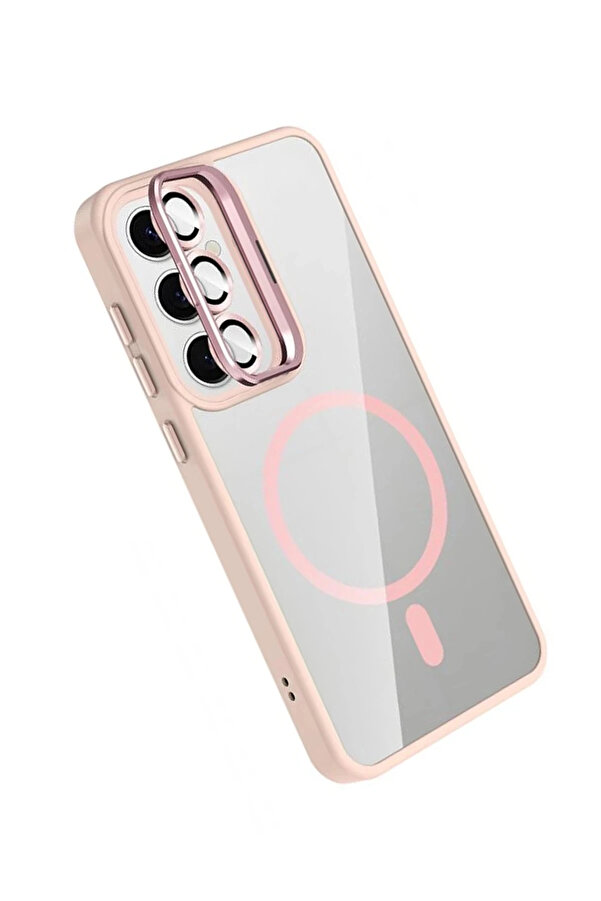 Buti̇k Samsung Galaxy S25 Remi̇m Lensli̇ Magsafe Standlı Kapak - Pembe-(5796)