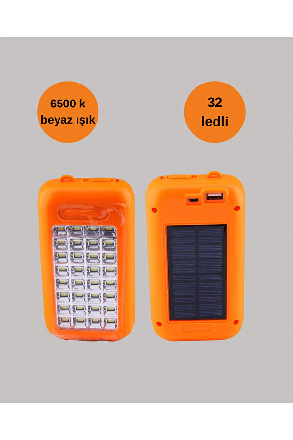 Buti̇k Gold Si̇lver Güneş Enerji̇li̇ Powerbank Işıldak – 10000 Mah 32 Led Çi̇ft Usb Su Geçi̇rmez