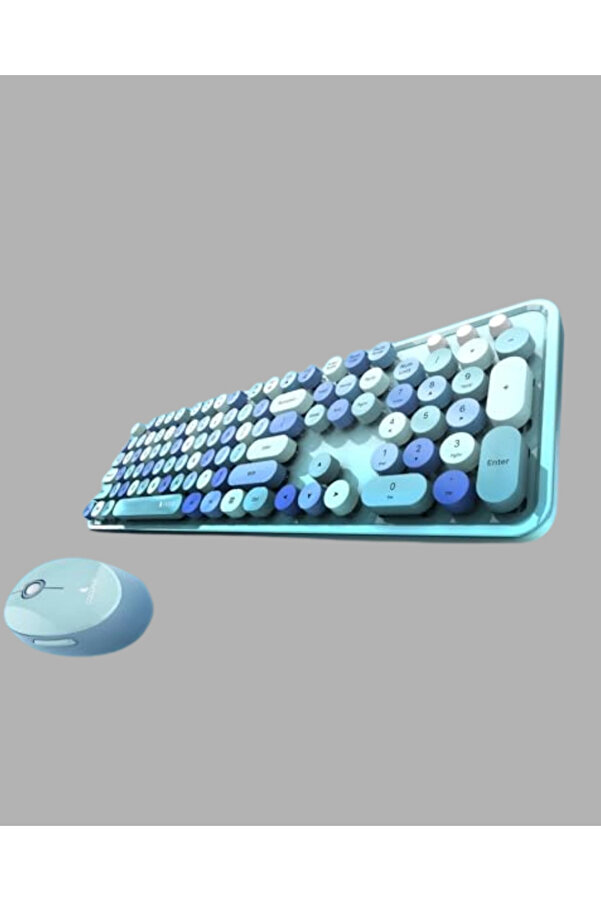 Buti̇k Kablosuz Retro Klavye Ve Mouse Seti̇ – 104 Tuşlu Sevi̇mli̇ Tasarım