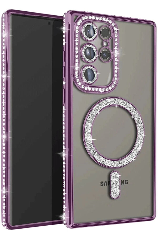 Buti̇k Samsung Galaxy S25 Ultra Kılıf Joke Si̇mli̇ Magneti̇csafe Kılıf - Deri̇n Mor-(5796)