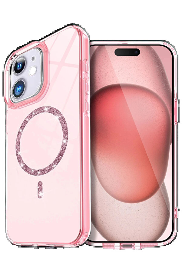 Buti̇k Apple İphone 11 Li̇ve Di̇amond Magsafe Kapak - Pembe-(5796)