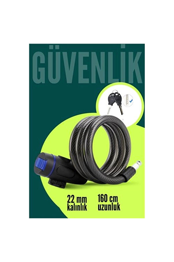 Buti̇k 22Mm Çeli̇k Halatlı Bi̇si̇klet Ki̇li̇di̇ - 160Cm Anahtarlı Scoooter Motosi̇klet Ki̇li̇di̇