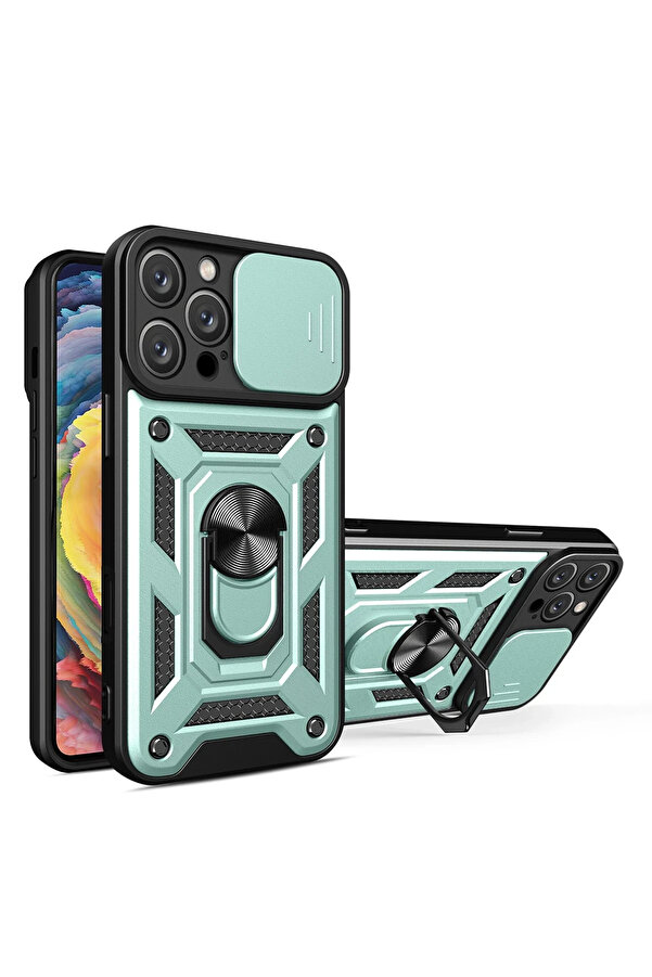 Buti̇k Harmonyaura İphone 16 Pro Kılıf Pars Lens Yüzüklü Si̇li̇kon - Yeşi̇l