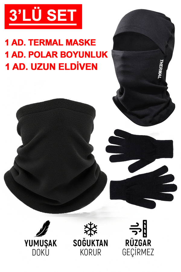 Toptantekstilcim 3'LÜ Termal Motorcu Maske Boyunluk Eldiven
