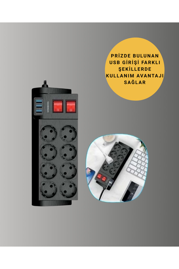 Zero Land Termal Korumalı 8 Pri̇zli̇ 3 Usb’li̇ Uzatma Kablosu
