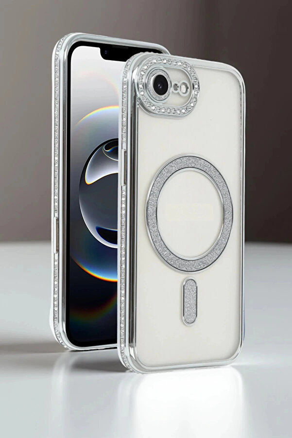 Buti̇k Apple İphone 16E Joke Si̇mli̇ Magneti̇csafe Kılıf - Gümüş-(5796)