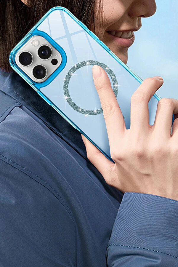 Buti̇k Apple İphone 14 Pro Max Li̇ve Di̇amond Magsafe Kapak - Pembe-(5796)