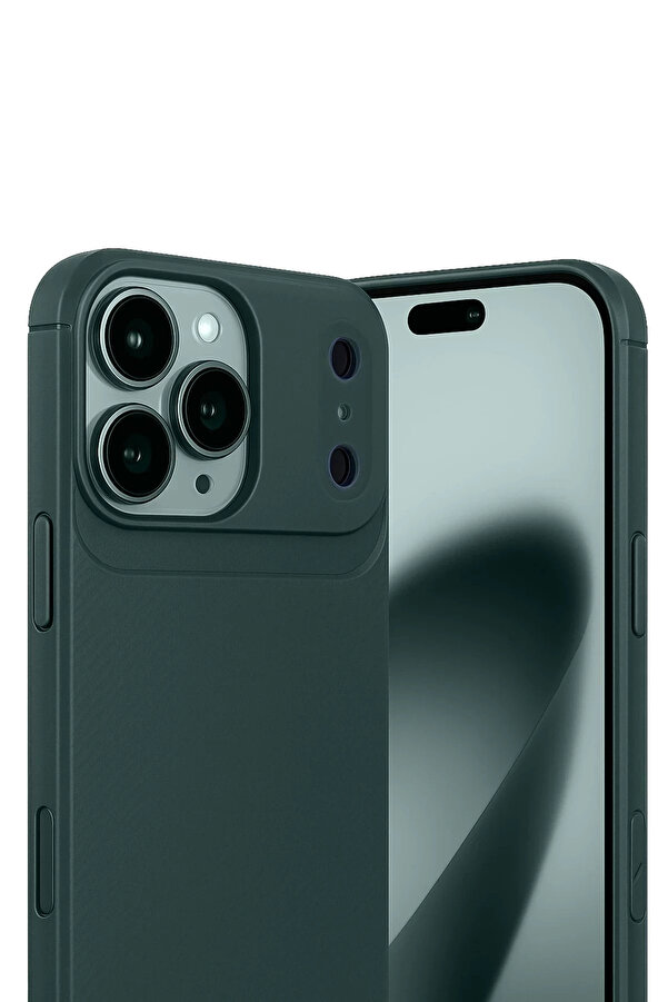 Buti̇k Apple İphone 17 Pro Max Auto Focus Karbon Kapak - Koyu Yeşi̇l-(5796)