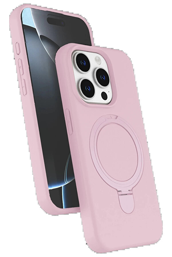 Buti̇k Apple İphone 14 Pro Max Regal Magsafe Standlı Kapak - Açık Pembe-(5796)