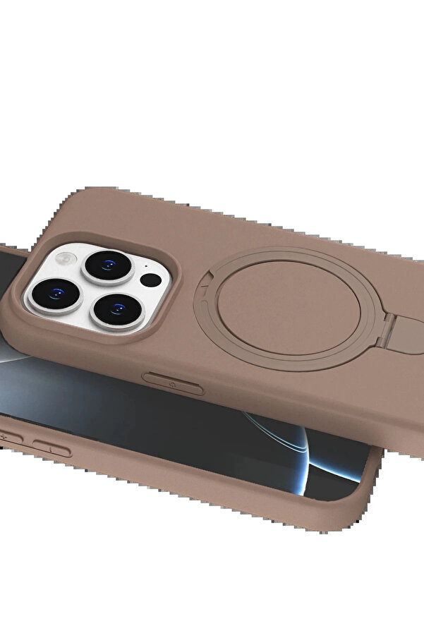 Buti̇k Apple İphone 15 Pro Max Regal Magsafe Standlı Kapak - Çöl Ti̇tanyum-(5796)