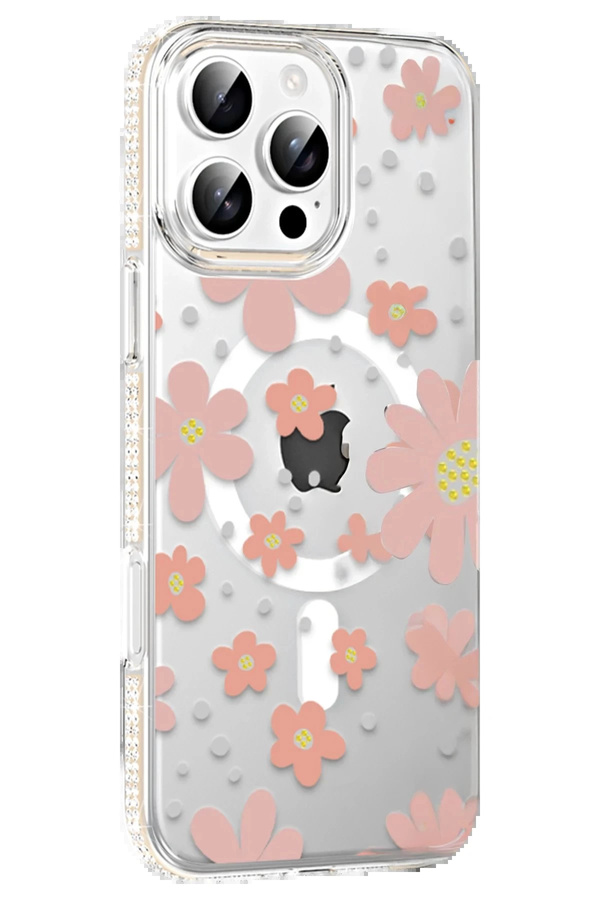 Buti̇k Apple İphone 16 Pro Max Floral Magsafe Kapak - Pembe-(5796)