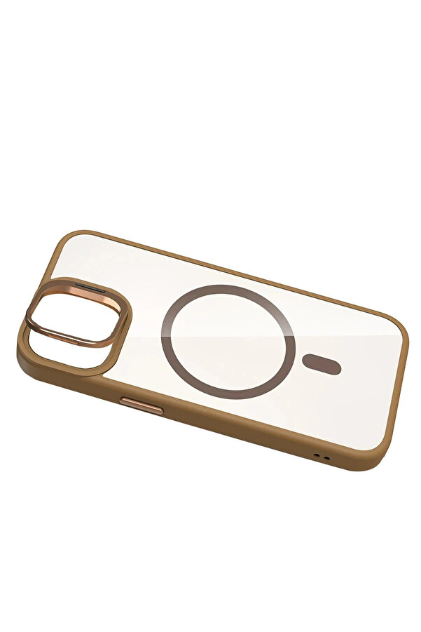 Buti̇k Apple İphone 11 Remi̇m Lensli̇ Magsafe Standlı Kapak - Kahverengi̇-(5796)