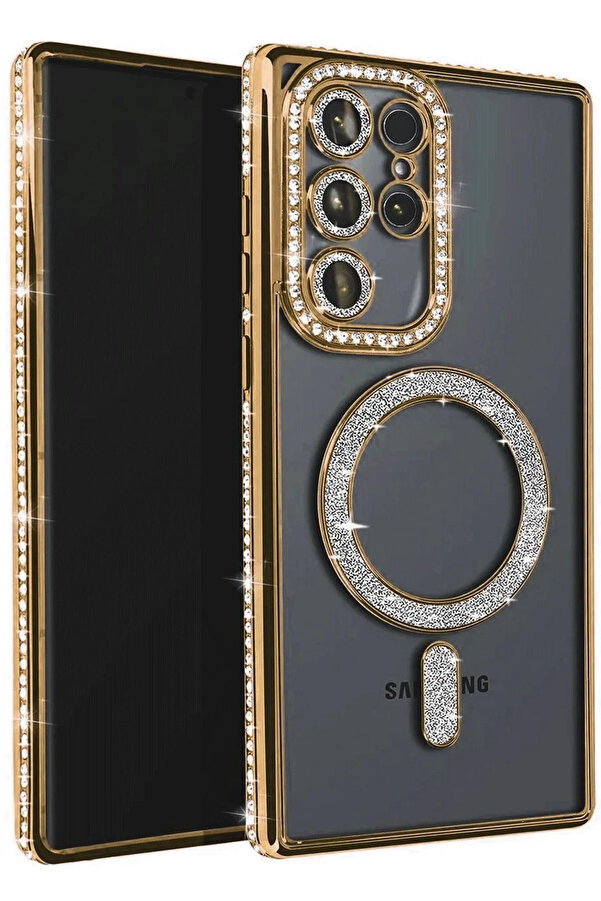 Buti̇k Samsung Galaxy S25 Ultra Kılıf Joke Si̇mli̇ Magneti̇csafe Kılıf - Gold-(5796)