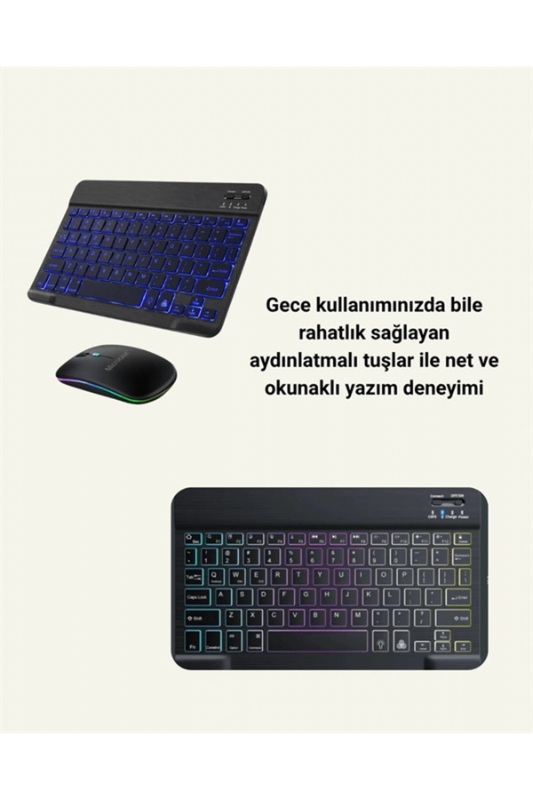 Buti̇k Tüm Ci̇hazlarla Uyumlu Rgb Işıklı Kablosuz Klavye Ve Mouse Seti̇